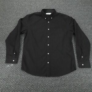 Hill City Shirt Mens L Black Button Down Coolmax Stretch Pocket Oxford Business